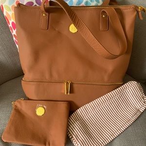 NEW Joy Mangano Caramel Tote with Zipper & Pouches